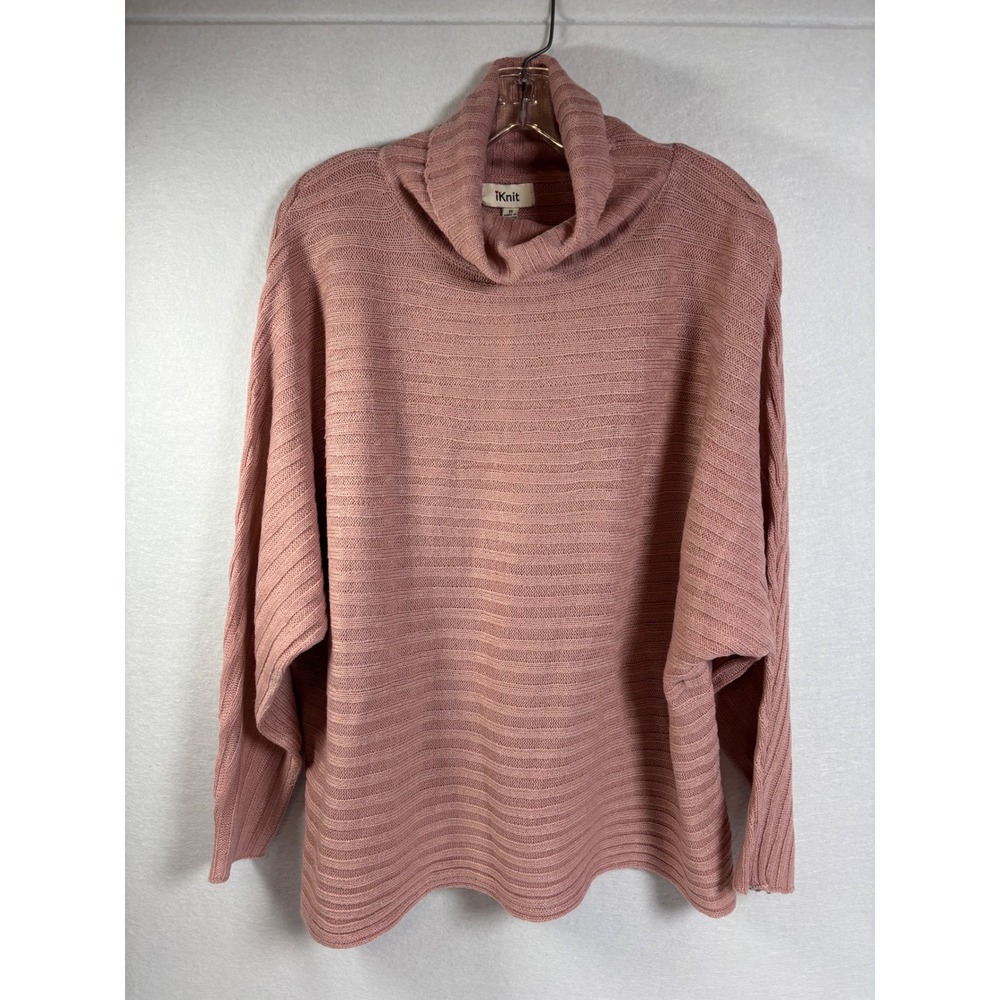 iKnit Women 1X Dusty Rose Cowl Neck Sweater Dolman Sleeve Oversized NWT
